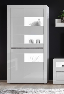Vitrine Standvitrine Carat 100cm LED weiß Hochglanz beton grifflos MDF
