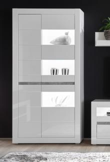 Vitrine Standvitrine Carat 100cm LED weiß Hochglanz beton grifflos MDF