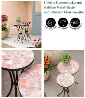 Dehner Blumenständer Mosaik Blumenhocker Chiara, versch. Größen, terra-rosé, romantischer Beistelltisch mit pulverbeschichtetem Metallgestell