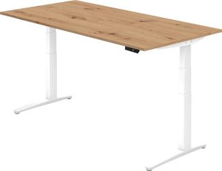 bümö® Sitz- & Stehschreibtisch Serie-XBHM elektrisch höhenverstellbar mit Memoryfunktion, Tischplatte 200 x 100 cm in Asteiche, Gestell in weiß