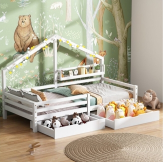 HAUSS SPOLE Kinderbett Kinderbett Hochbett Hausbett mit Ablageregal und Schubladen, Platz sparen