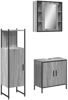 vidaXL 3-tlg. Badmöbel-Set Grau Sonoma Holzwerkstoff 3214763