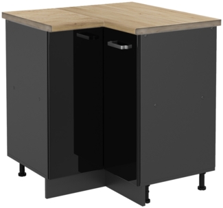 Eckunterschrank R-Line Schwarz Hochglanz 75.6 cm , AP Eiche Vicco