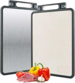 Auledio Schneidebrett 2 in 1 Doppelseitiges Edelstahl Schneidebrett Antibakterielles 45x31cm, Titanium Cutting Board Groß für Fleisch/Gemüse/Obst