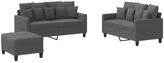 vidaXL 3-tlg. Sofagarnitur mit Kissen Dunkelgrau Stoff 3201657
