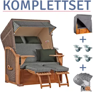 Strandkorb Spiekeroog Teak PE grey Dessin 504-KOMPLETTSET