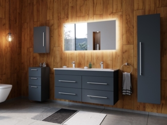 Badmöbelset Helios 5-teilig LED Spiegel Hoch- Seiten- Midischrank grafit : Grafit