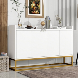 Furnishings Home Sideboard Sideboard mit 4 Türen, Schränke Kommode inkl. Gemusterte (für Esszimmer Schlafzimmer Wohnzimmer Flur, 120x30x80 cm Highboard), Küchenmöbel, mit stabilen Eisenrahmenbeinen