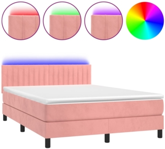 vidaXL Boxspringbett mit Matratze & LED Rosa 140x190 cm Samt 3134524