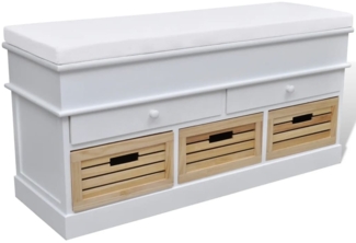 vidaXL Flurbank mit Stauraum und Sitzpolster Weiß 2 Schubladen 3 Kisten 240806
