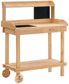 MCombo Pflanztisch MCombo Pflanztisch Gartentisch Arbeitstisch Blumentisch 0416, mit Schublade, Räder, Holz, 92 × 45 × 120 cm