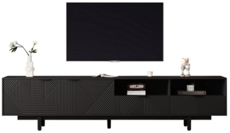 Merax Lowboard mit geometrischen Linien, TV-Schrank mit 2 Türen, 2 Schubladen und 2 offene Fächer, Breit: 200cm
