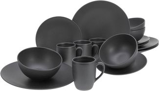 CreaTable 23145 Kombiservice Soft Touch Black für 4 Personen, Steinzeug, schwarz (1 Set, 16-teilig)