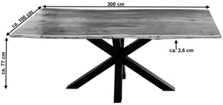 Esstisch Baumkante massiv Akazie natur 300x100 schwarz FELINA 527211