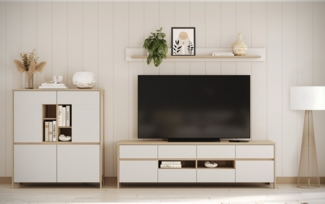 Home affaire Wohnwand Stranda, moderne Anbauwand, Komplettset im Scandi-Style, (3-St), enthält Lowboard, Highboard und Wandboard, 324 cm breit
