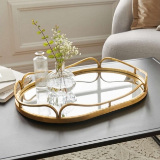 Home-trends24. de Dekotablett Spiegeltablett Tablett Deko Gold Spiegelfläche Antik Elegant Groß 50cm