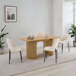 IDIMEX Essgruppe GUARDA, Essgruppe 4 Stühle und Esstisch Rillenoptik wildeiche & weiß