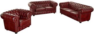 Sofa 3-Sitzer / Sofa 2-Sitzer / Sessel Kath Bezug Wischleder Buche nussbaum dunkel / rot 22456