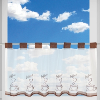 Bistrogardine ( Coffee ) mit Schlaufenaufhängung ( 45 x 120 cm ), transparente uni Scheibengardine, Vorhang, Kurzgardine, Voile Gardine