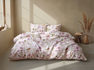 Zo! Home Cotton Bettwäsche 155x220 Zita Crystal Pink Blumen Rosen Vögel pink gün