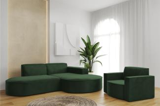 Sofa Set 2-teilig Sessel und Ecksofa PALMA XS Stoff Opera Grün Ottomane Rechts