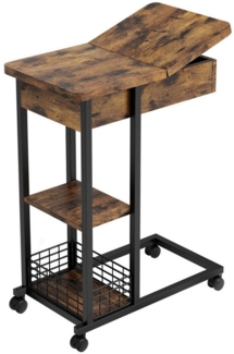 GarveeMore Beistelltisch Beistelltisch C Form, Nachttisch mit Rollen Sofatisch 75x60x35cm