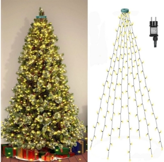 Rosnek LED-Lichterkette 31V, 16 Stränge, 8 Modi, Timer, Speicherfunktion, für Weihnachtsbaum, 480-flammig, Dachgarten Deko, 1.75/3M, 400/480LEDs