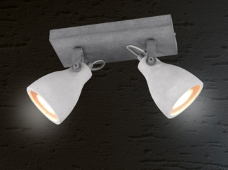 Retro LED Deckenstrahler 2-flammig mit Beton-Lampenschirmen, Breite 23cm