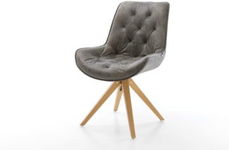 Esszimmerstuhl Taimi-Flex Mikrofaser Grau Antik Holzgestell kantig Natur