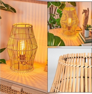 hofstein Tischleuchte Tischlampe aus Metall/Bambus in Schwarz/Naturfarben, ohne Leuchtmittel, Tischleuchte im Boho-Design, Lichteffekt, Schalter am Kabel, 32cm, E27
