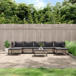 vidaXL 8-tlg. Garten-Lounge-Set mit Kissen Anthrazit Poly Rattan 3186785