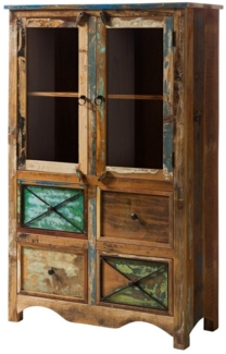 Massivmoebel24 Highboard (Highboard Altholz 95x40x150 mehrfarbig lackiert NATURE OF SPIRIT #140)