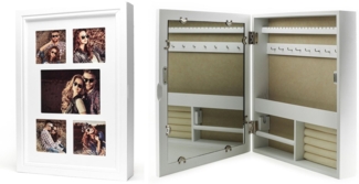 Levandeo® Schmuckkasten, Schmuckkasten Bilderrahmen Spiegel weiß Schmuckschrank Holz 5