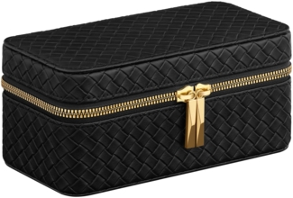 SONGMICS HOME RONNE Kollektion - Uhrenbox unterwegs, Etui für 3 Uhren, PU im Flechtlook, 10 x 20 x 9 cm, Geschenkidee, Bezug in Tintenschwarz, Innenfutter in Schiefergrau JWB017G01