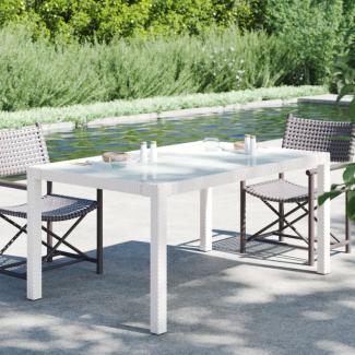 Gartentisch 150 x 75 x 90 cm aus Glas und Polyrattan in Weiß
