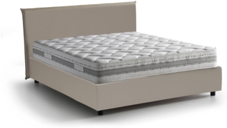 Dmora Doppelbett Nessuna, Bettkasten mit Kunstlederbezug, 100 % Made in Italy, Öffnung vorne, inklusive Matratze 160 x 190 cm, Taupe