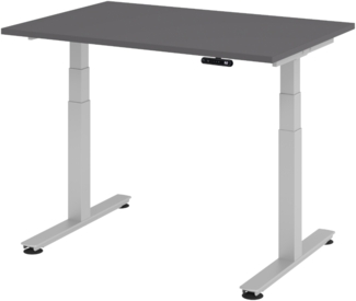 bümö elektrisch höhenverstellbarer Schreibtisch 120x80 cm in graphit, Gestell silber - Schreibtisch höhenverstellbar elektrisch mit Memory-Steuerung, Steh-Sitz Tisch, XDSM-12-G-S