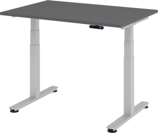 bümö elektrisch höhenverstellbarer Schreibtisch 120x80 cm in graphit, Gestell silber - Schreibtisch höhenverstellbar elektrisch mit Memory-Steuerung, Steh-Sitz Tisch, XDSM-12-G-S