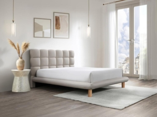 Vente-unique - Bett mit gestepptem Kopfteil + Matratze - 160 x 200 cm - Stoff - Beige - FUDALI