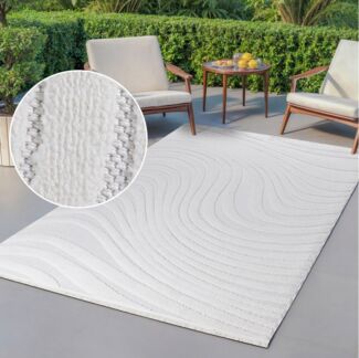 OTTO home Teppich Samelia mit Fransen, Wellendesign, Balkon, Camping, rechteckig, Höhe: 6 mm, Hoch-Tief-Struktur, In- und Outdoor geeignet für Küche oder Esszimmer