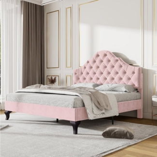 HAUSS SPOLE Polsterbett 140x200 mit Lattenrost und höhenverstellbares Kopfteil, Samt, Rosa