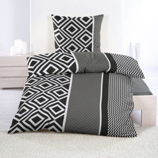 Casa Colori Biber-Bettwäsche mit Rauten schwarz/weiß 135 x 200 cm