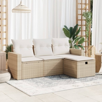 vidaXL 4-tlg. Garten-Sofagarnitur mit Kissen Beige Poly Rattan 3325354