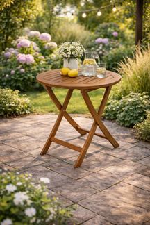 DEGAMO Gartentisch, 75cm rund, klappbar, Akazienholz geölt