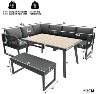 Celya Gartenlounge-Set Gartenmöbel Set mit Hochwertigen Sitzkissen & Rückenkissen, (für 6-8 Personen, SetHandgeflochtene PE-Rattan Polstergruppe, Grau), Garten Loungesessel mit esstisch,Wetterfestes Terrassen Sofa Set