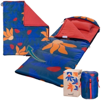 Skandika Deckenschlafsack Sovro Flex 190+30 Fiery Garden, Schlafsack Outdoor für Erwachsene, 3 Jahreszeiten