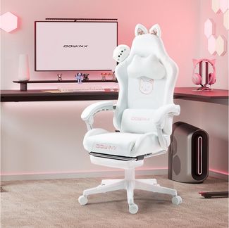 Dowinx Gaming-Stuhl Ergonomischer Computerstuhl mit Hoher Rückenlehne, Lendenwirbelstütze, PU-Leder, Fußstütze