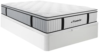 Vente-unique - Set aus Bettgestell mit Bettkasten + Taschenfederkernmatratze & Topper - 140 x 190 cm - Stärke 28 cm - Weiß - AMERICAN DREAM von YSMÉE