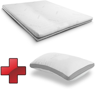 Kaltschaumtopper Supportho Premium Topper 140 x 200 cm H3, Höhe 9 cm, Härtegrad H3 mit antibakteriellem Bezug + Supportho Gel-Effekt Kissen 40 x 80 cm