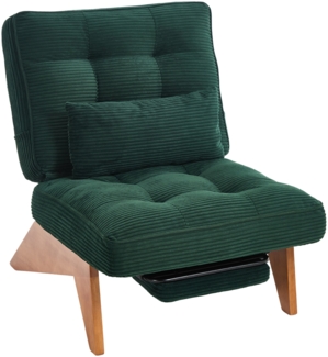 LVHOM Relaxsessel mit liegefunktion, Loungesessel mit Lendenkissen und ausziehbarer Fußstütze, Massivholzgestell, verstellbarer Rückenlehne, ohne Armlehnen, Grün